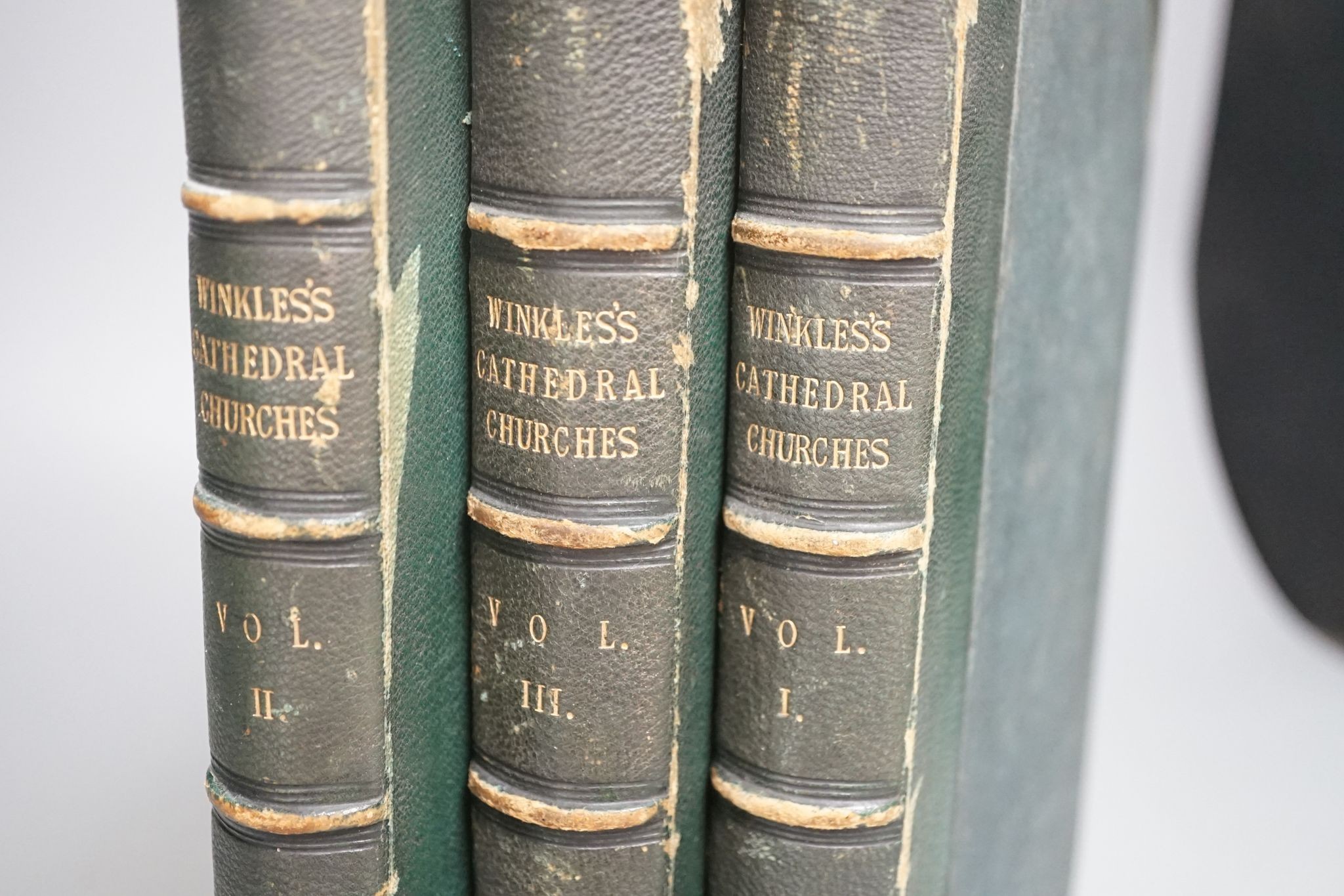 Winkle's Architectural and Picturesque Illustrations of Cathedral Churches ... new edition, 3 vols. pictorial engraved and printed titles, num. steel engraved plates, folded plans (etc.)